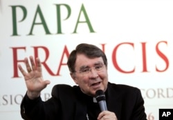 FILE - Christophe Pierre, Apostolic Nuncio in Mexico, gives a news conference in Mexico City, Jan. 10, 2016.