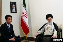 Iran's Supreme Leader Ayatollah Ali Khamenei meets with Japan's Prime Minister Shinzo Abe in Tehran, Iran, June 13, 2019.