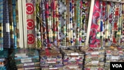 Foreign textile fabrics and materials in a Nigerian shop, December 5, 2012. (I. Kure - for VOA)