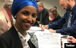 Somali immigrant Ilhan Omar files to run for US Congress on June 6, 2018.