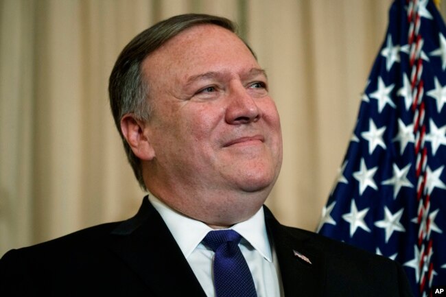 New U.S. Secretary of State Mike Pompeo is seen during his ceremonial swearing in at the State Department, May 2, 2018, in Washington.
