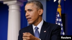 美國總統奧巴馬在12月19日的年終記者會上回答記者有關索尼影業公司遭駭客襲擊的問題。