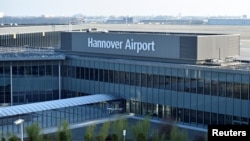 FILE - The entrance of the Hannover Airport is pictured in Hanover, Germany, Jan. 26, 2017. 