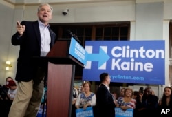 Democratic Vice Presidential candidate, Sen. Tim Kaine, D-Va. speaks during a rally at the J Douglas Galyon Depot in Greensboro, N.C., Wednesday, Aug. 3, 2016. (AP Photo/Chuck Burton)