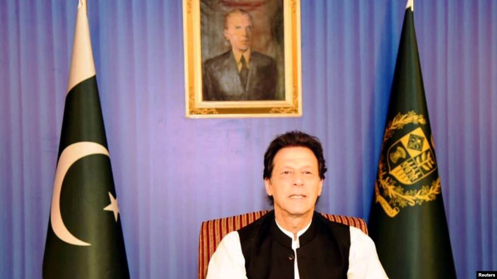 FILE - Pakistan's Prime Minister Imran Khan speaks to the nation in his first televised address in Islamabad, Pakistan, Aug. 19, 2018. 