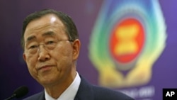 United Nations Secretary General Ban Ki-moon attends a news conference at the East Asia Summit in Nusa Dua, Bali, November 19, 2011.