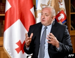 A photo taken Aug. 1, 2018, shows Georgian President Giorgi Margvelashvili speaking during an AFP interview in Tbilisi.