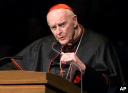 FILE - Cardinal Theodore McCarrick speaks during a memorial service in South Bend, Indiana, March 4, 2015. McCarrick is among figures at the center of the Catholic Church's sex abuse scandal.
