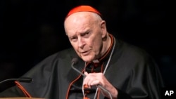 FILE - Cardinal Theodore McCarrick speaks during a memorial service in South Bend, Indiana, March 4, 2015.