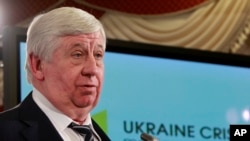 Then-General Prosecutor of Ukraine Viktor Shokin speaks during news conference in Kyiv, Feb. 16, 2015. Ukraine's parliament accepted his resignation on March 29, 2016, who had been criticized for not doing enough to tackle corruption.