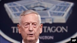 Defense Secretary Jim Mattis speaks at the Pentagon, May 19, 2017.