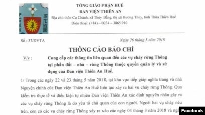 Thông cáo báo chí của đan viện Thiên An về các vụ cháy rừng thông gần đây.