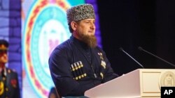 Chechen regional leader Ramzan Kadyrov speaks at his inauguration ceremony in Chechnya's provincial capital Grozny, Russia, Wednesday, Oct. 5, 2016.