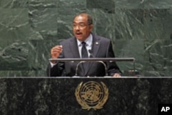 Michel Sidibé, Executive Director of UNAIDS, addresses diplomats in the United Nations General Assembly for the high-level UN conference on the global AIDS response, at UN Headquarters in New York, June 8, 2011