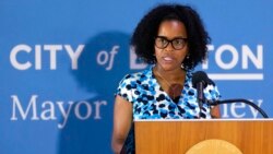 FILE - Boston's acting Mayor Kim Janey speaks during a news conference at City Hall in Boston, Aug. 12, 2021.