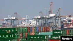 FILE - Cargo containers are seen at the Port of Los Angeles, California, February 18, 2015.