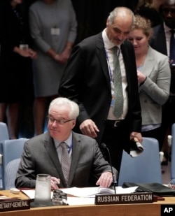 Churkin Suriyaning BMTdagi elchisi Bashar Jaafariy bilan, BMT Xavfsizlik Kengasghi, 2016