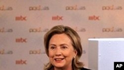 US Secretary of State Hillary Clinton is pictured during the taping of a special episode of the Arabic ladies' talk show "Kalam Nawaem" to be broadcast on the Saudi-owned MBC-1 satellite channel at Zayed University in Abu Dhabi on 10 Jan, 2011.