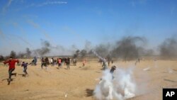 Protestations palestiniennes à la frontière entre Gaza et Israël , le 17 aout 2018. 