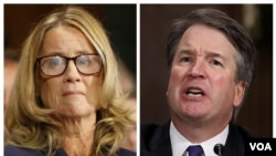 In this combination image of Reuters photos, Christine Blasey Ford, left, and Supreme court nominee Brett Kavanaugh testify separately before the Senate Judiciary Committee on Capitol Hill in Washington, Sept. 27, 2018. 