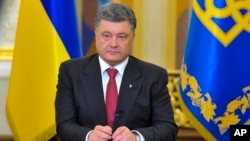 FILE - Ukrainian President Petro Poroshenko makes a televised address in Kyiv, June 30, 2014.