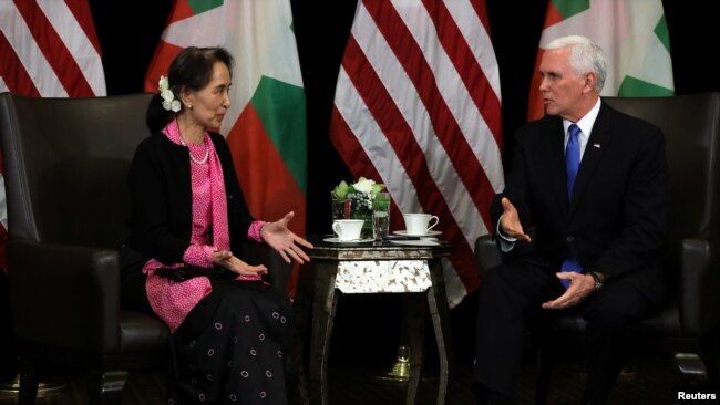 美国副总统彭斯2018年11月14日会见缅甸领导人昂山素季（路透社）