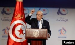 FILE - Tunisian President Beji Caid Essebsi speaks in Tunis, Tunisia, May 20, 2016.