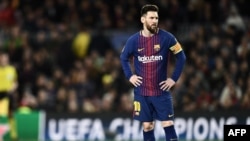 Lionel Messi, l'attaquant argentin de Barcelone, au stade Camp Nou de Barcelone, le 4 avril 2018.