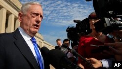 Secretary of Defense Jim Mattis, speaks to reporters at the Pentagon, July 27, 2018. 