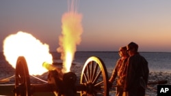 Re-enactors in 2011 fire mortars towards Fort Sumter, to mark the first shots of the Civil War fired 150 years ago in Charleston.