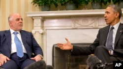 Tổng thống Mỹ Barack Obama hội đàm với Thủ tướng Iraq Haider Al-Abadi tại Toà Bạch Ốc ở Washington, 14/4/2015.