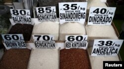 Different rice varieties are pictured at a food stall in the mountain resort of Baguio city in northern Philippines, April 17, 2016. 