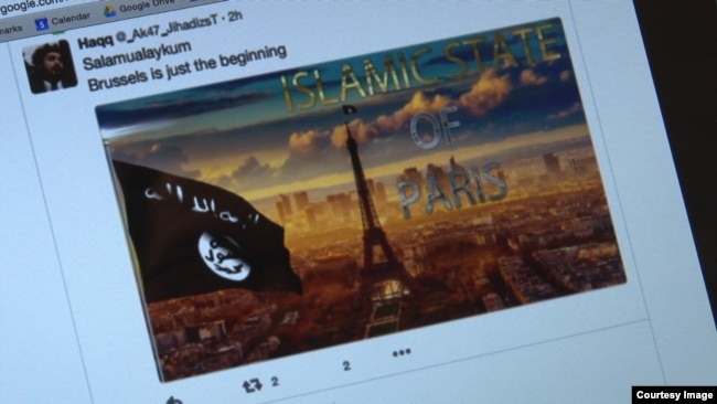 A Twitter feed after the Brussels attack by Islamic State logged by the Center for Extremism at George Washington University.