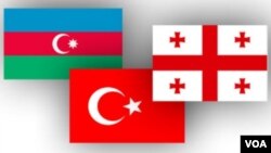 Azərbaycan, Türkiyə və Gürcüstan bayraqları 