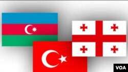 Azərbaycan, Türkiyə və Gürcüstan bayraqları 