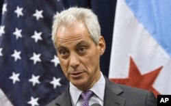 FILE- In this Jan. 15, 2017, photo Chicago Mayor Rahm Emanuel speaks during a news conference in Chicago.