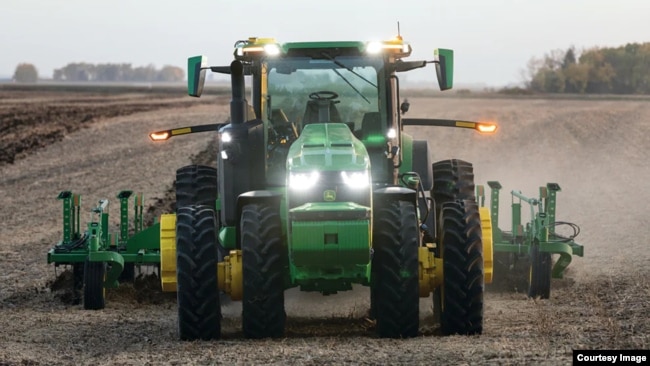 Shown is a self-driving tractor announced at CES 2022 by American farm equipment maker John Deere. (Photo Courtesy: John Deere)