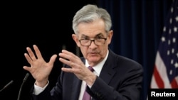 Kepala Bank Sentral AS Jerome Powell dalam konferensi pers di Washington, 1 Mei 2019. (Foto: Reuters)