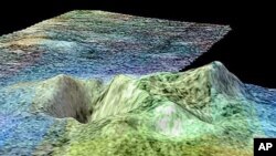 This image provided by NASA shows a radar mapping image made by the Cassini spacecraft of a flyover area on Saturn's largest moon, Titan, showing an ice volcano, Dec 2010 (file image)