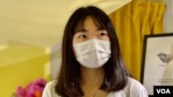 朱慧盈表示，香港人應該共同思考國安法的紅線之下，未來的抗爭路向。(美國之音湯惠芸拍攝)
