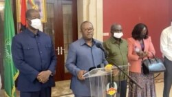 Guinea-Bissau's President Umaro Sissoco Embalo speaks to the media in Bissau, Guinea-Bissau, Feb. 1, 2022, in this still image obtained from social media. (Radio Bantaba/via Reuters)