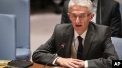 FILE - Mark Lowcock, U.N. Humanitarian Affairs Emergency and Relief Coordinator, addresses the United Nations Security Council with a report on Yemen at U.N. headquarters, Oct. 23, 2018.