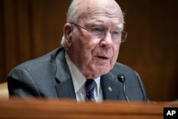 FILE - Sen. Patrick Leahy, D-Vt., speaks on Capitol Hill in Washington, June 23, 2021.