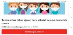 Petisi online berisi tuntutan menunda pembukaan sekolah di tahun ajaran baru 2020 ini. (Foto: Screenshot)