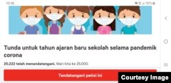 Petisi online berisi tuntutan menunda pembukaan sekolah di tahun ajaran baru 2020 ini. (Foto: Screenshot)