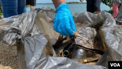 Voluntarios recogen desechos en el lago de Maracaibo, Venezuela, el 23 de octubre de, 2021. [Foto: VOA/Gustavo Ocando]