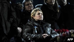 Newly freed Ukrainian opposition icon, former Prime Minister Yulia Tymoshenko looks delivers a speech, Kiev's Independance square, Feb. 22, 2014.