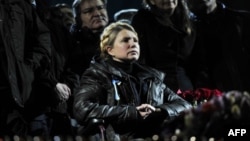 Ukrainian opposition leader Yulia Tymoshenko is seen in a wheelchair in Kyiv's Independence Square Feb. 22, 2014.