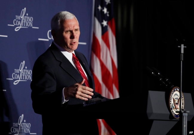 Vice President Mike Pence speaks to the Latino Coalition's "Make Small Business Great Again Policy Summit" in Washington, March 9, 2017.