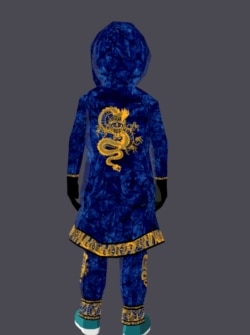 An undated handout image of virtual clothing piece "The Blue Dragon Warrior" kimono, a wearable item in the digital world of "Decentraland", which according to its creator Hiroto Kai it's his "first mythic wearable creation, one out of ten ever created".